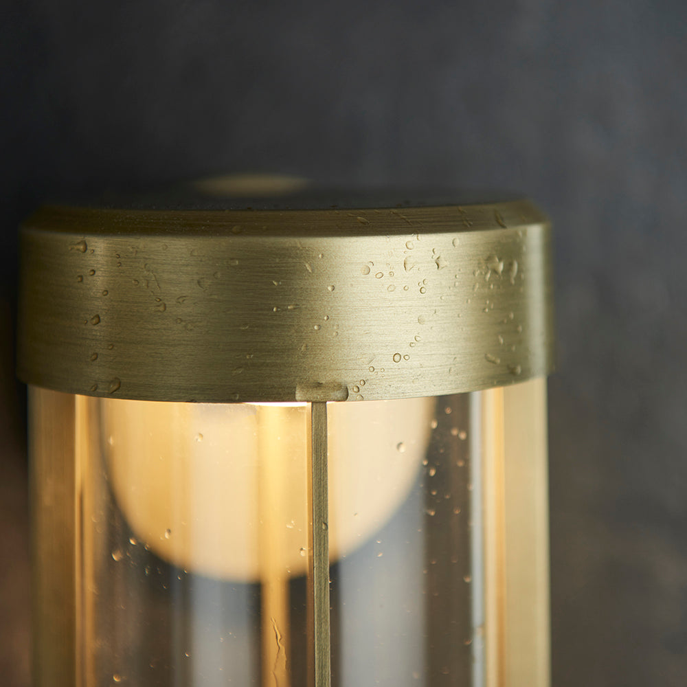Die Cast IP44 LED Wall Light In Brushed Gold With Clear Glass - ID 11072