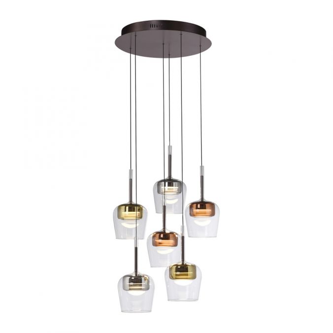 PNL Six Light Chrome, Copper, Gold, Remote Control Glass Multi Pendant - ID 13883