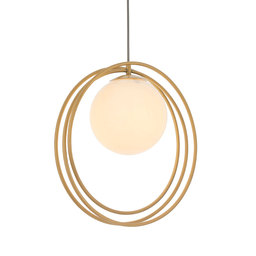 Brushed Gold & Opal Glass Single Pendant - ID 11153