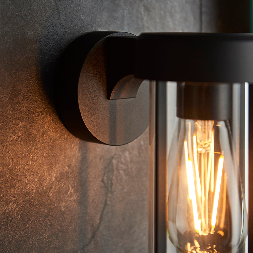 Die Cast IP44 Wall Light In Matt Black With Clear Glass - ID 11073