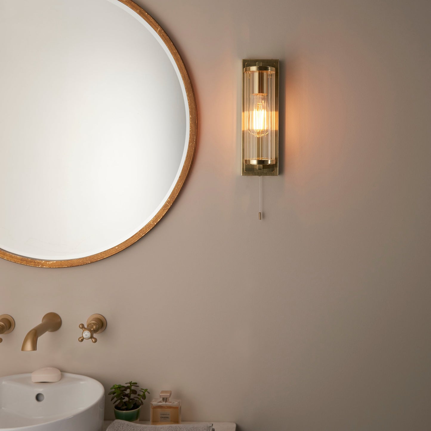 Cylinder Satin Brass Bathroom Wall Light - ID 11671