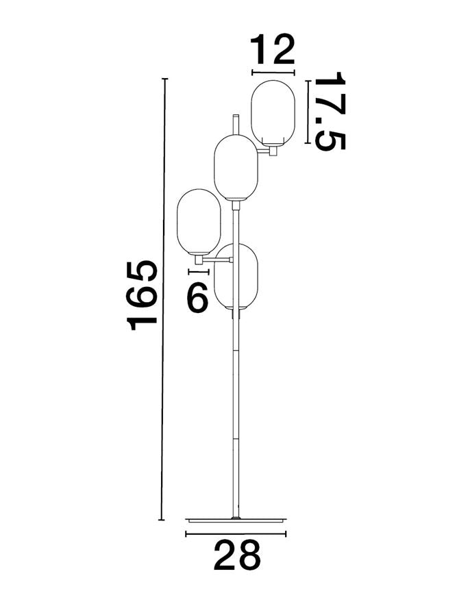BAL Brass Gold Metal 4 Light Floor Lamp With Gradient White Glass - ID 12511