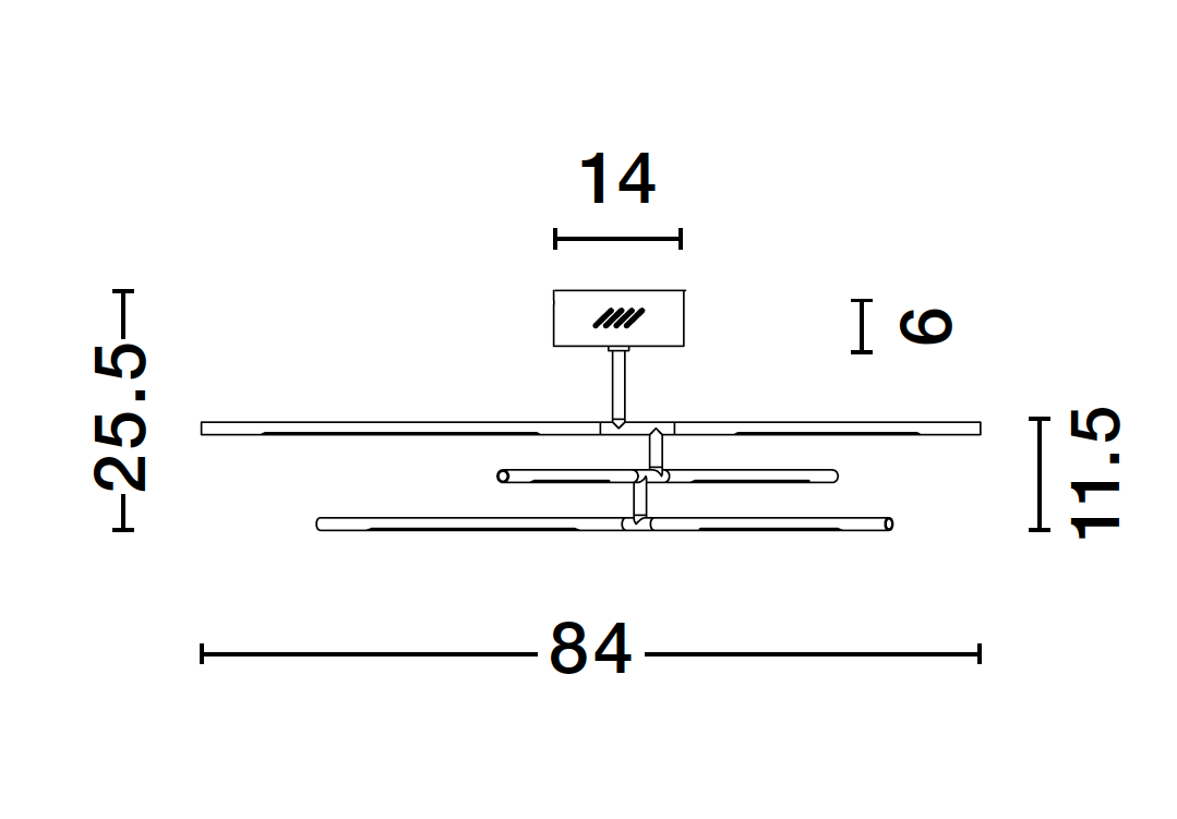 RAC Black Metal & Acrylic Tubular 6 Lamp Adjustable Ceiling Light - ID 10112