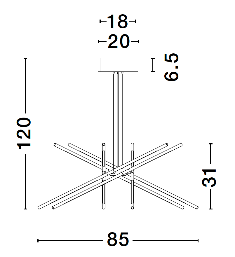 RAC Black Metal & Acrylic Tubular 12 Lamp Adjustable Pendant With Remote Control - ID 10107