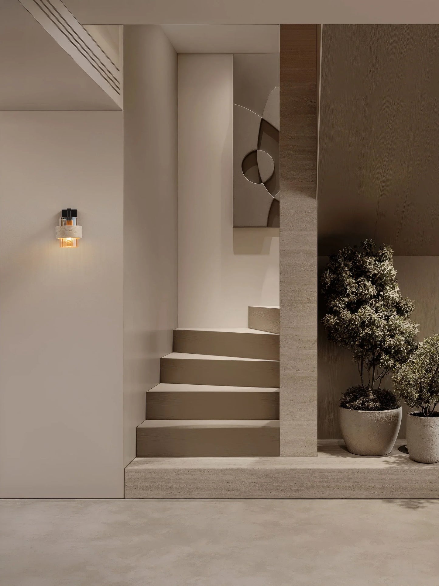 ELO Natural Travertine & Ribbed Amber Glass Wall Light - ID 14740