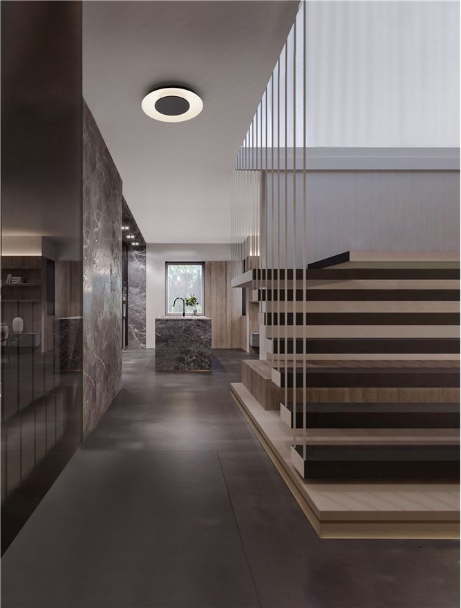 NL Eposi Sandy Black & White Semi Flush Round Ceiling Light 40cm - ID 14560