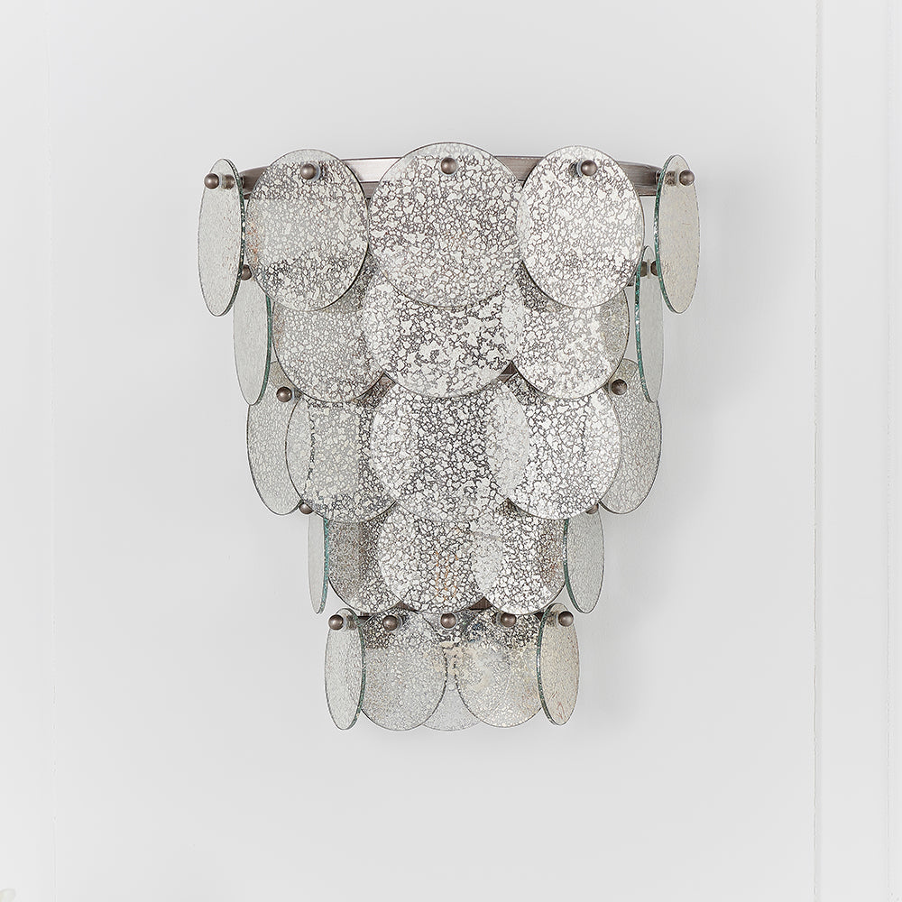 Tiered Wall Light with Mercury Effect Glass & Antique Silver Finish Metalwork - ID 11125