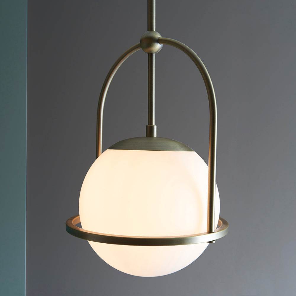 Opal Glass & Matt Antique Brass Height Adjustable Pendant- ID 11049