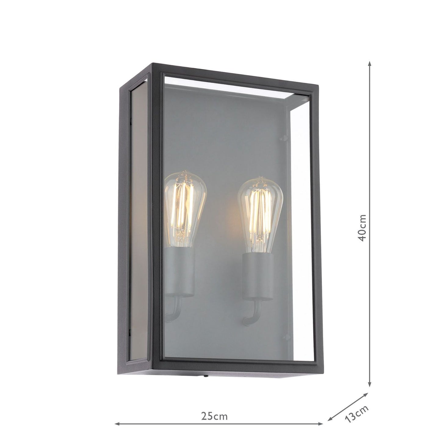 Large Matt Black and Glass 2 Lamp Outdoor Wall Light - ID 14851