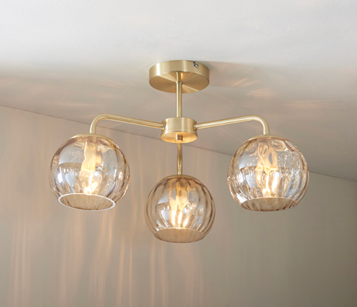 Satin Brass 3 Arm Semi Flush Ceiling Light - ID 10713