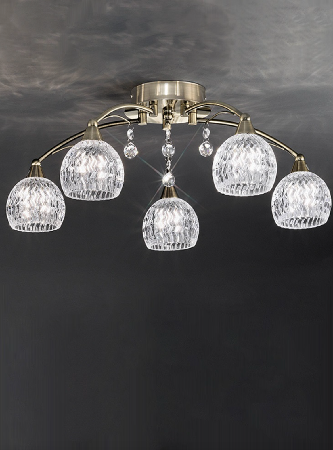 Antique Brass 5 Light Semi-Flush ID 9844