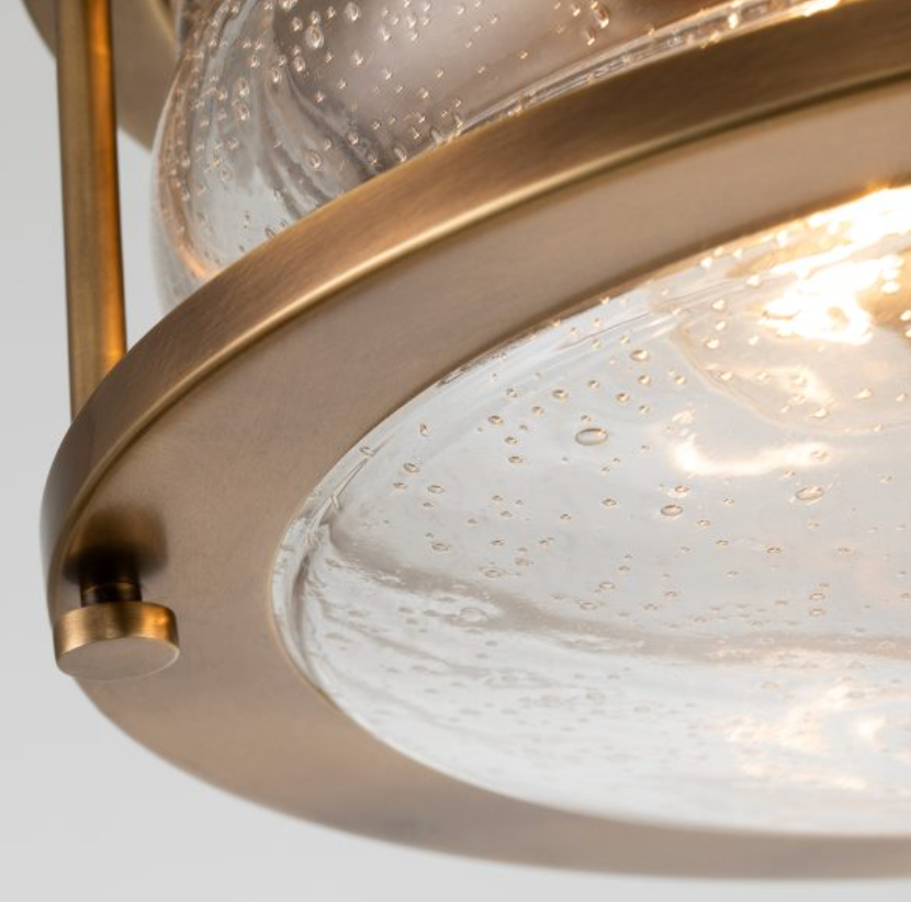 Nautilus Brass & Seeded Clear Glass Semi Flush IP44 Ceiling Light - ID 14351