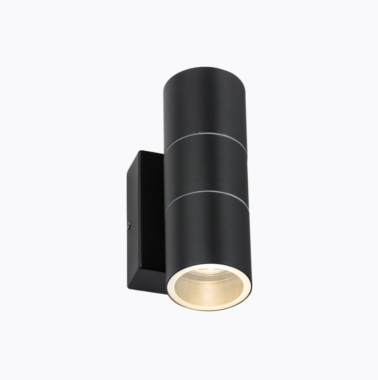 Exterior Up & Down 2xGU10 Wall Light with Photocell Sensor Black IP54 - ID 14320
