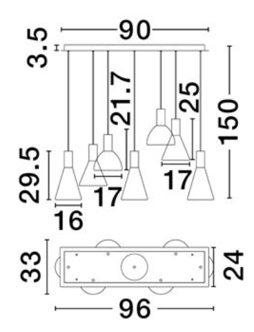 NL Voy Elegant Brass & Smoked Glass 7 Light Rectangular Multi Pendant - ID ID 13828