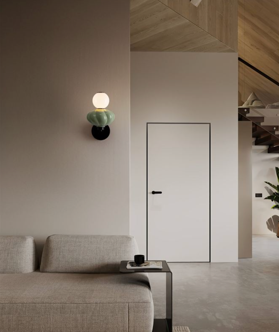 NL Boneta Beige Ceramic & Opal Glass Wall Light - ID 13846