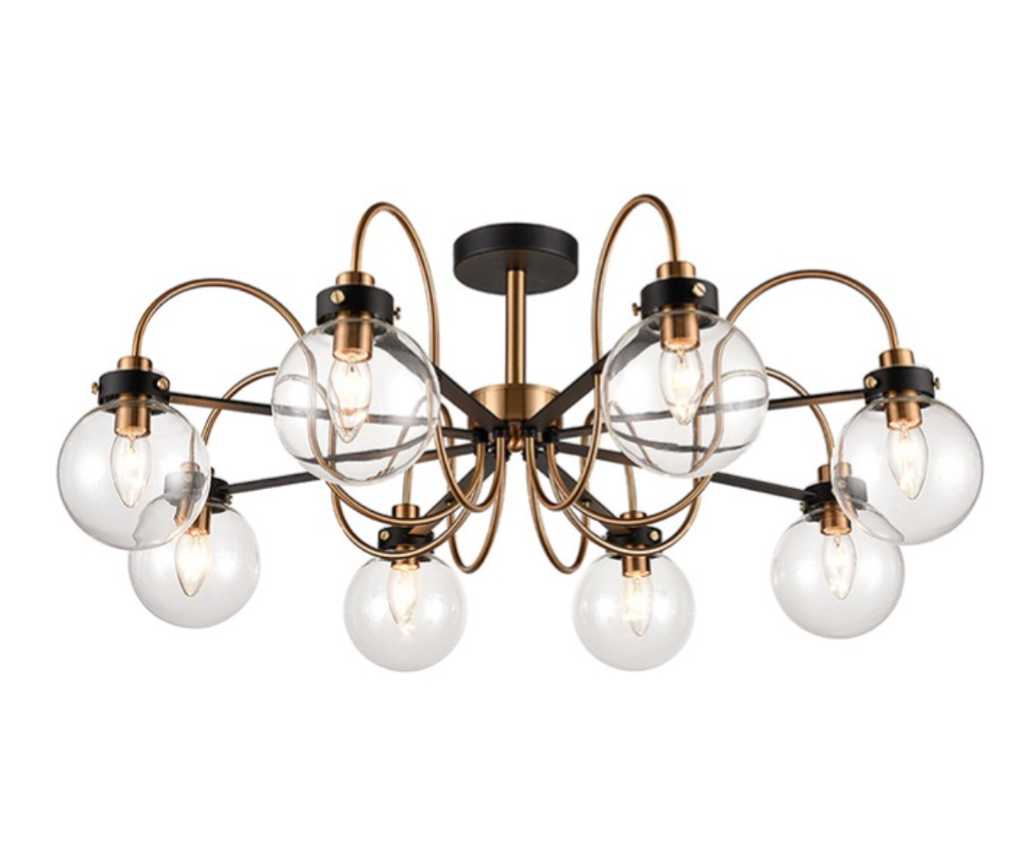 Black and Gold 8lt Globe Semi Flush Light - ID 14896