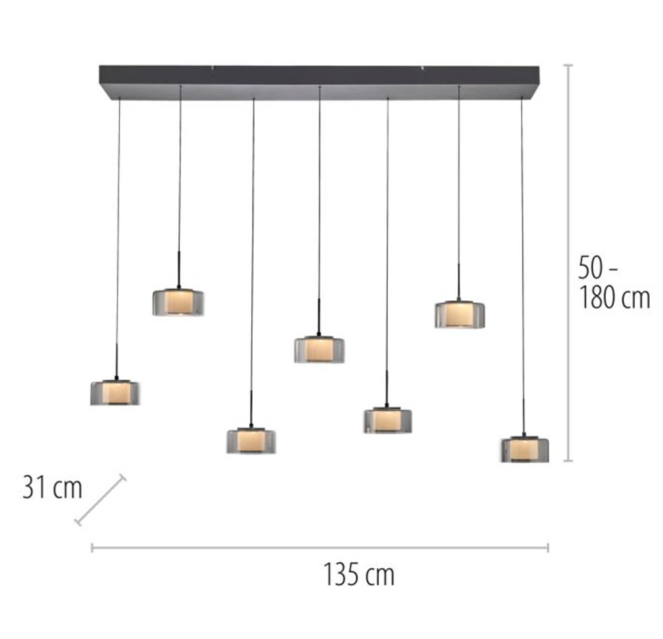 RALI Black and Smoked LED 7-Light Linear Pendant - ID 14988