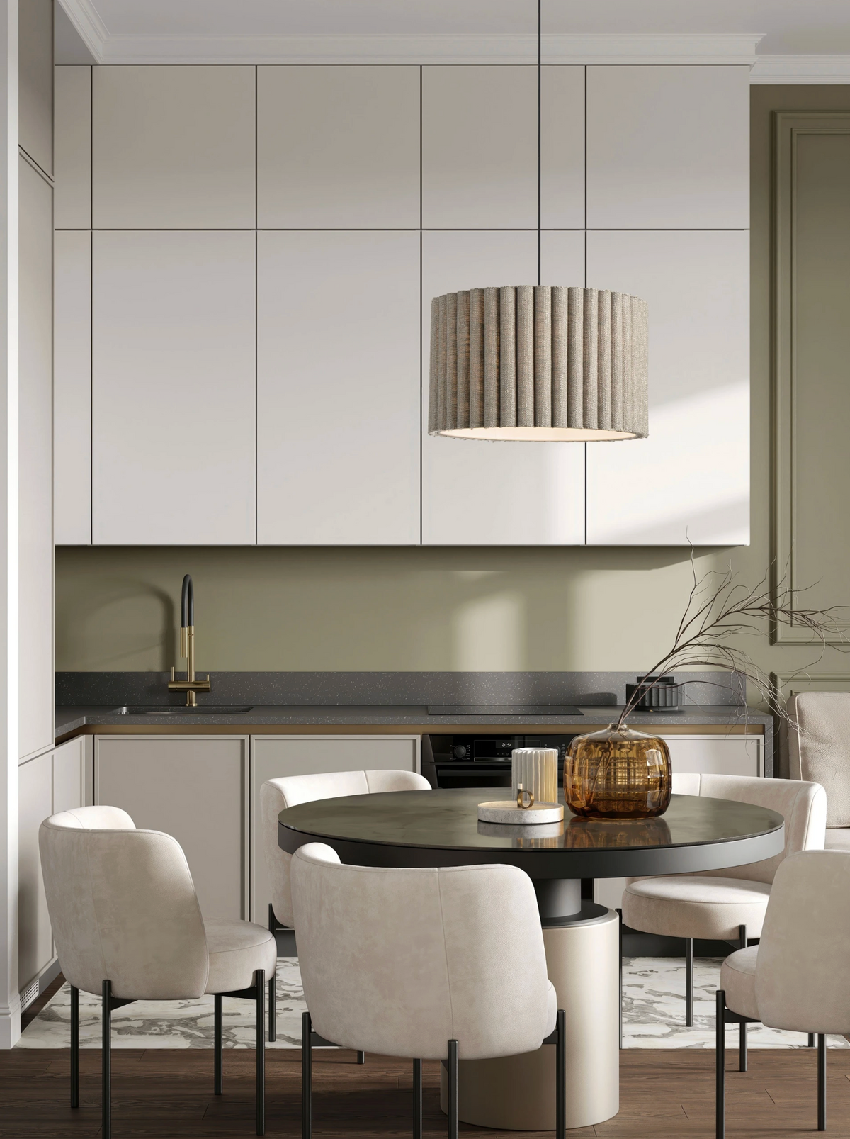 NL Niso Green Linen Pendant, Black Cable, Black Canopy - ID 14890