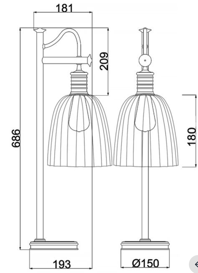 Douille polished nickel table Lamp Dimentions