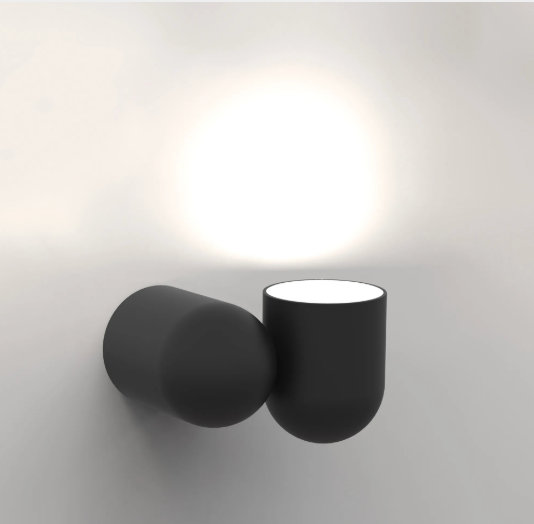 Black Rounded Cylinder Wall or Ceiling GU10 Spotlight With Switch - ID 13790