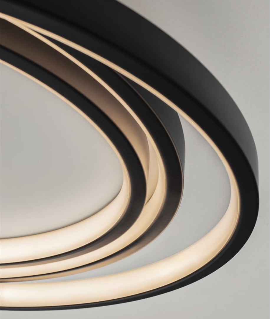 NL Arbir Matt Black Aluminium & Acrylic 3 Ring Semi Flush Ceiling Light Small - ID 13795