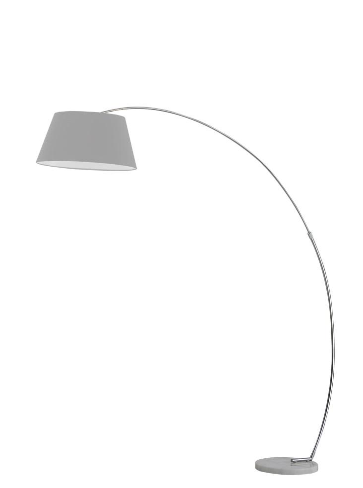 Satin Nickel Finish Arced Extendable Standard Lamp With Marble Base & Grey Shade - ID 7974