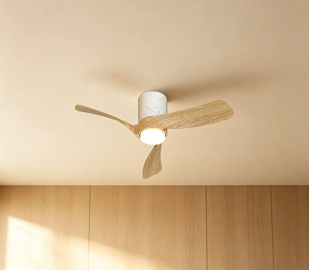 COL 72cm Ceiling Fan in White Ceramic with Fair Wood Blades - ID 14668