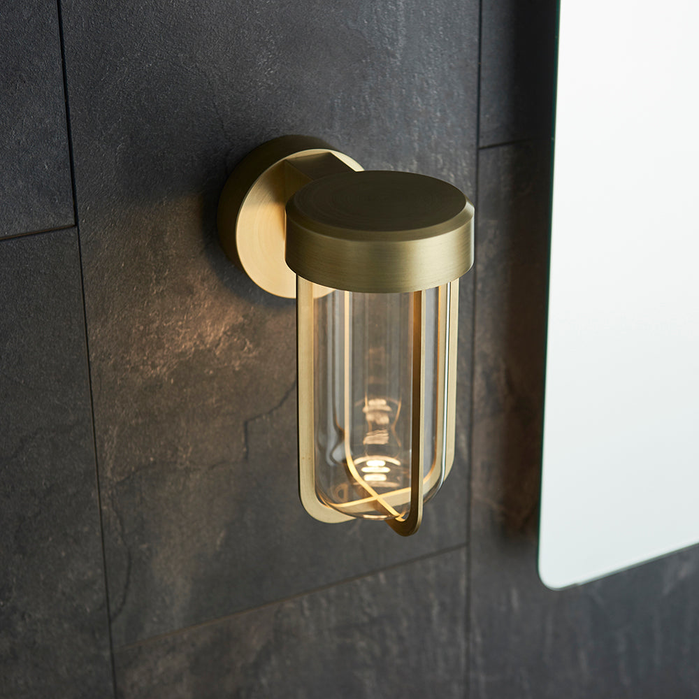 Die Cast IP44 LED Wall Light In Brushed Gold With Clear Glass  - ID 11072