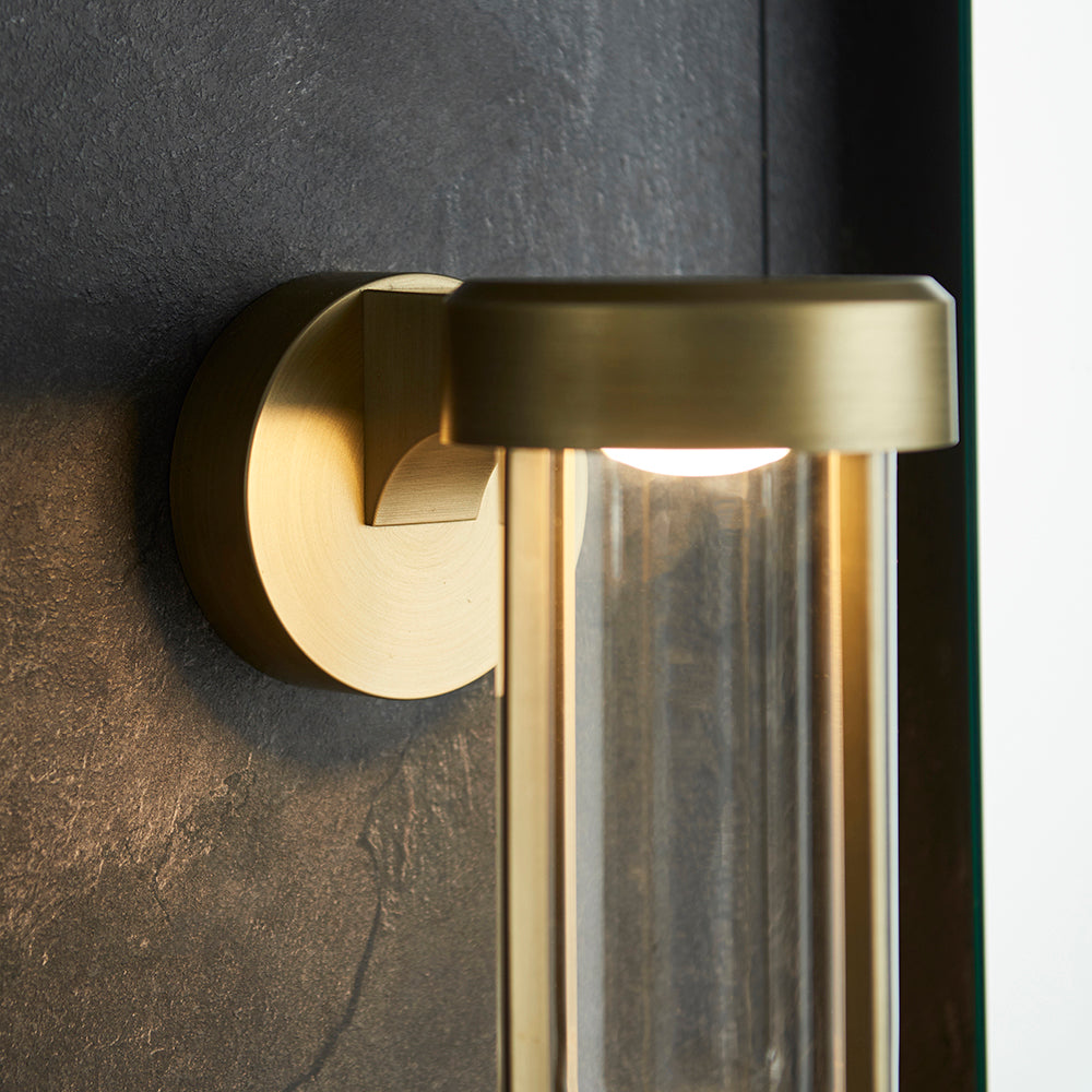 Die Cast IP44 LED Wall Light In Brushed Gold With Clear Glass  - ID 11072