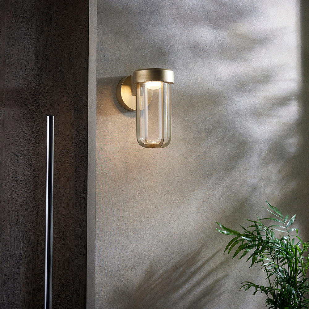 Die Cast IP44 LED Wall Light In Brushed Gold With Clear Glass  - ID 11072
