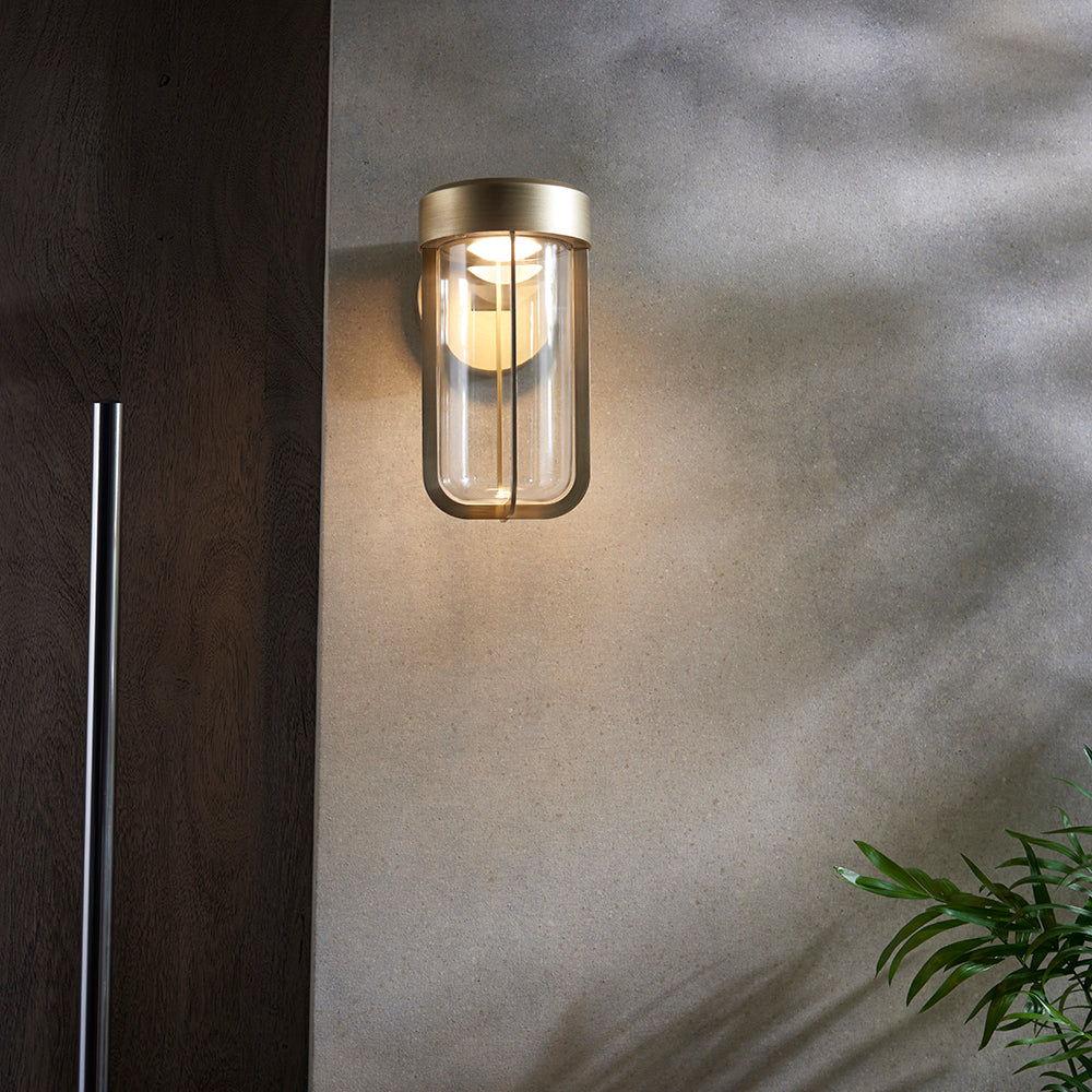 Die Cast IP44 LED Wall Light In Brushed Gold With Clear Glass  - ID 11072