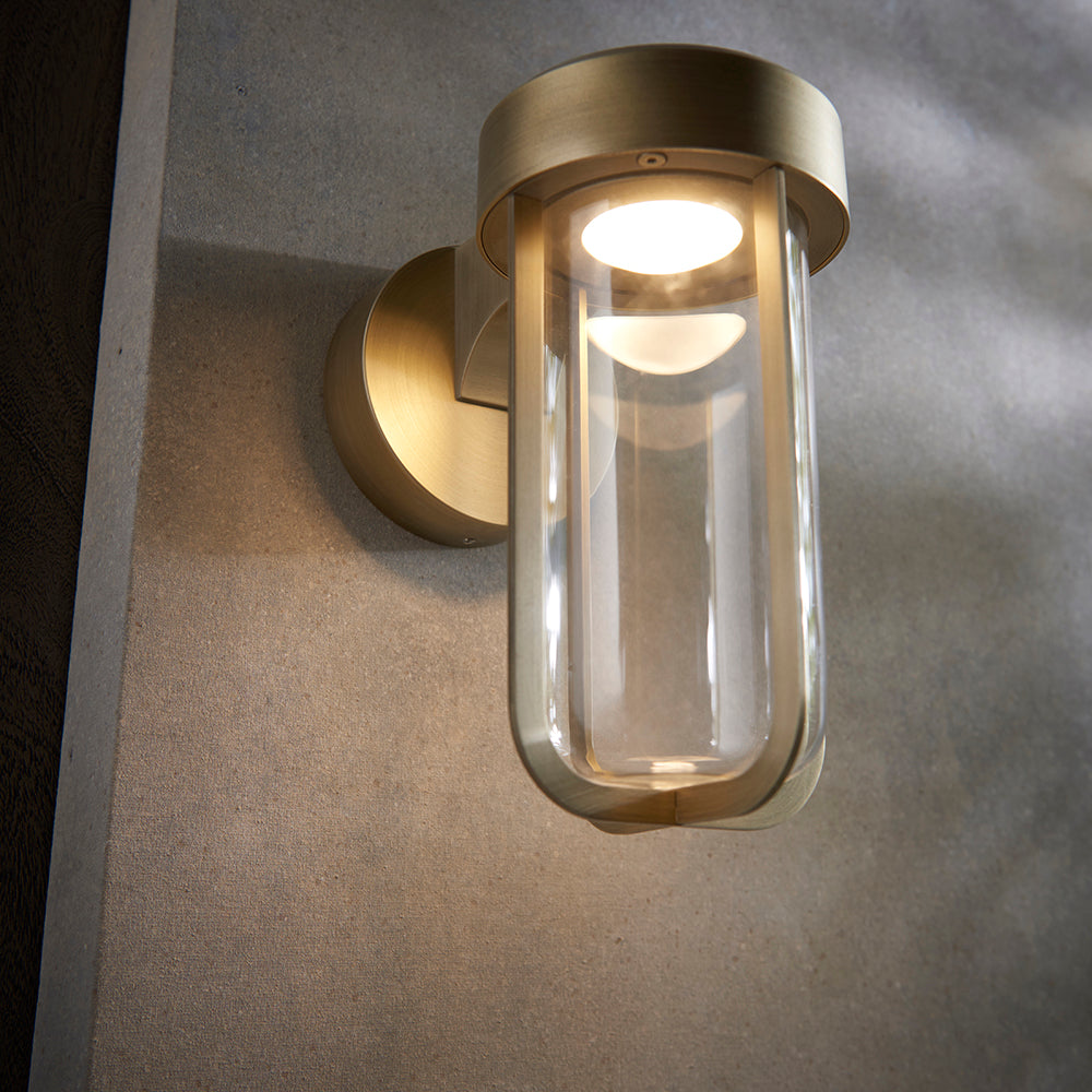 Die Cast IP44 LED Wall Light In Brushed Gold With Clear Glass  - ID 11072