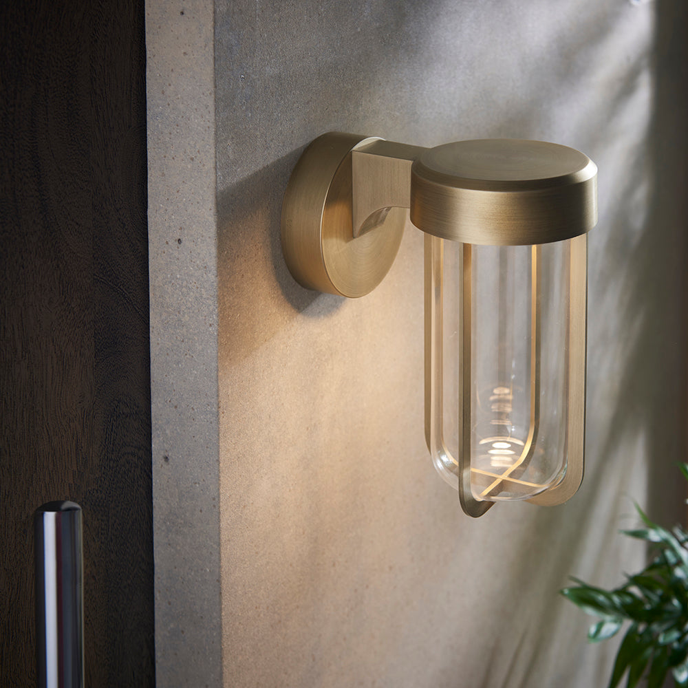 Die Cast IP44 LED Wall Light In Brushed Gold With Clear Glass  - ID 11072