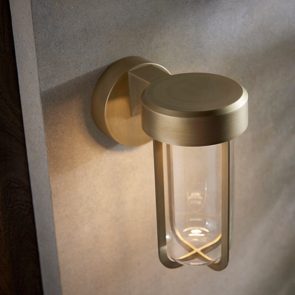 Die Cast IP44 LED Wall Light In Brushed Gold With Clear Glass  - ID 11072