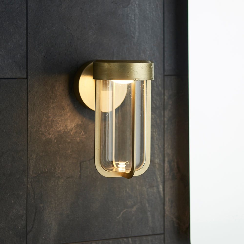 Die Cast IP44 LED Wall Light In Brushed Gold With Clear Glass  - ID 11072