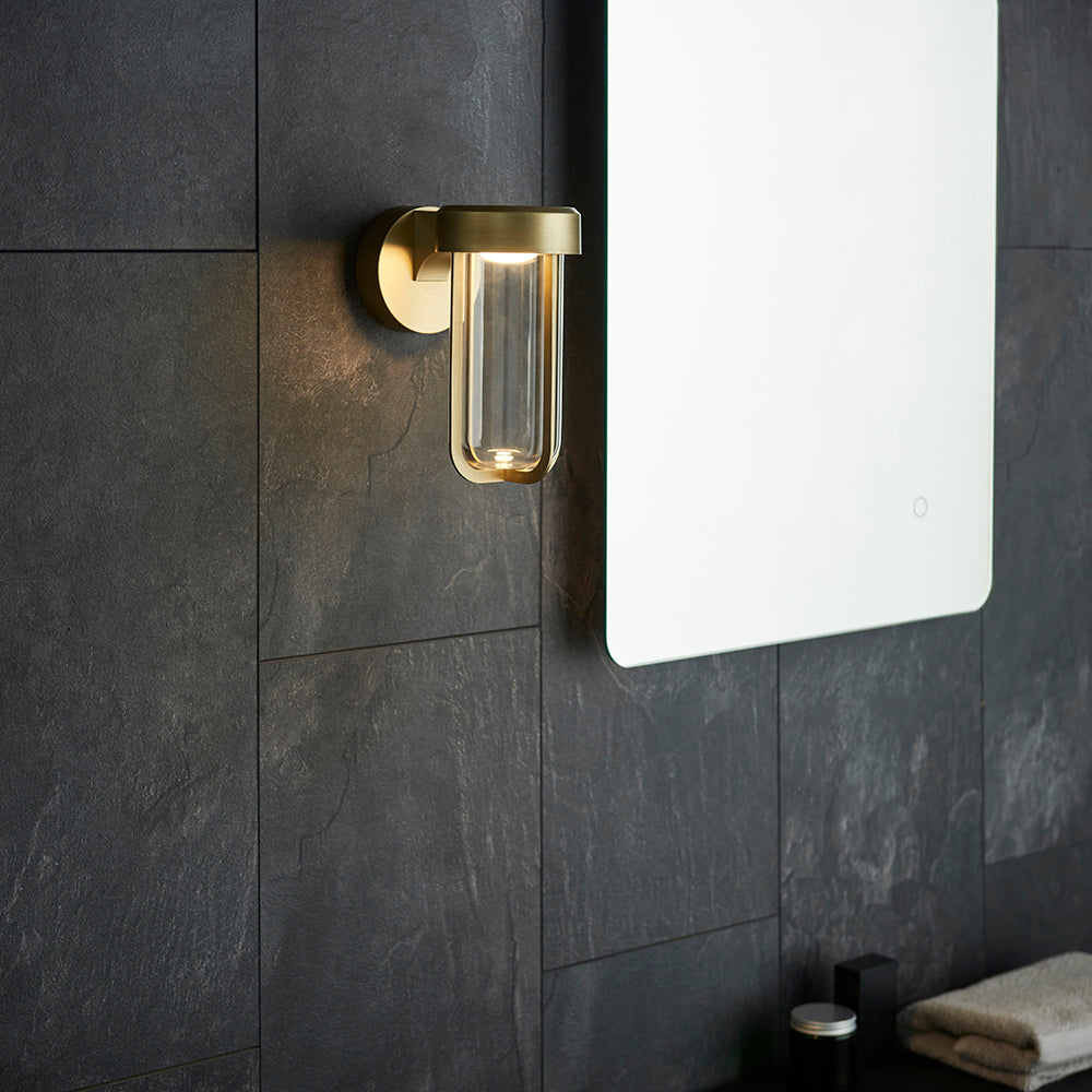 Die Cast IP44 LED Wall Light In Brushed Gold With Clear Glass  - ID 11072