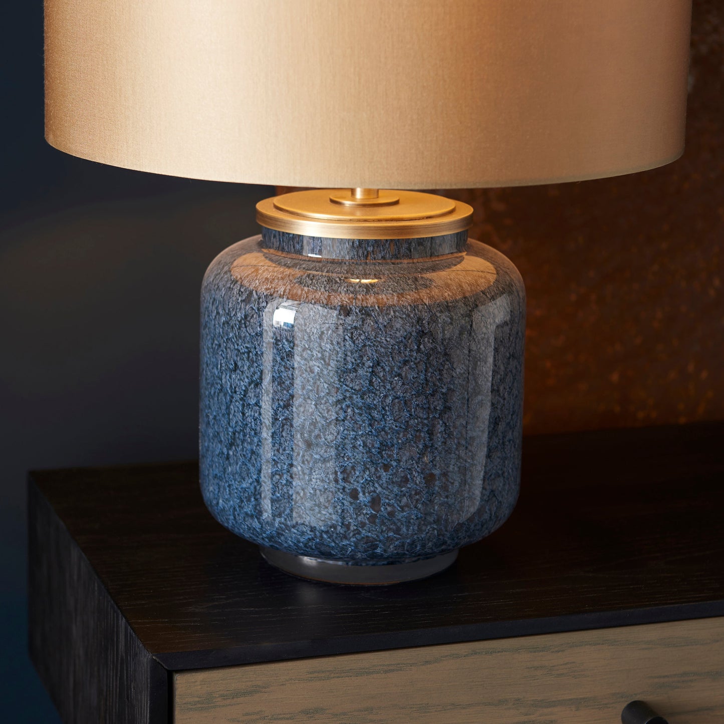 Cobalt glass table light with gold shade - ID 93067