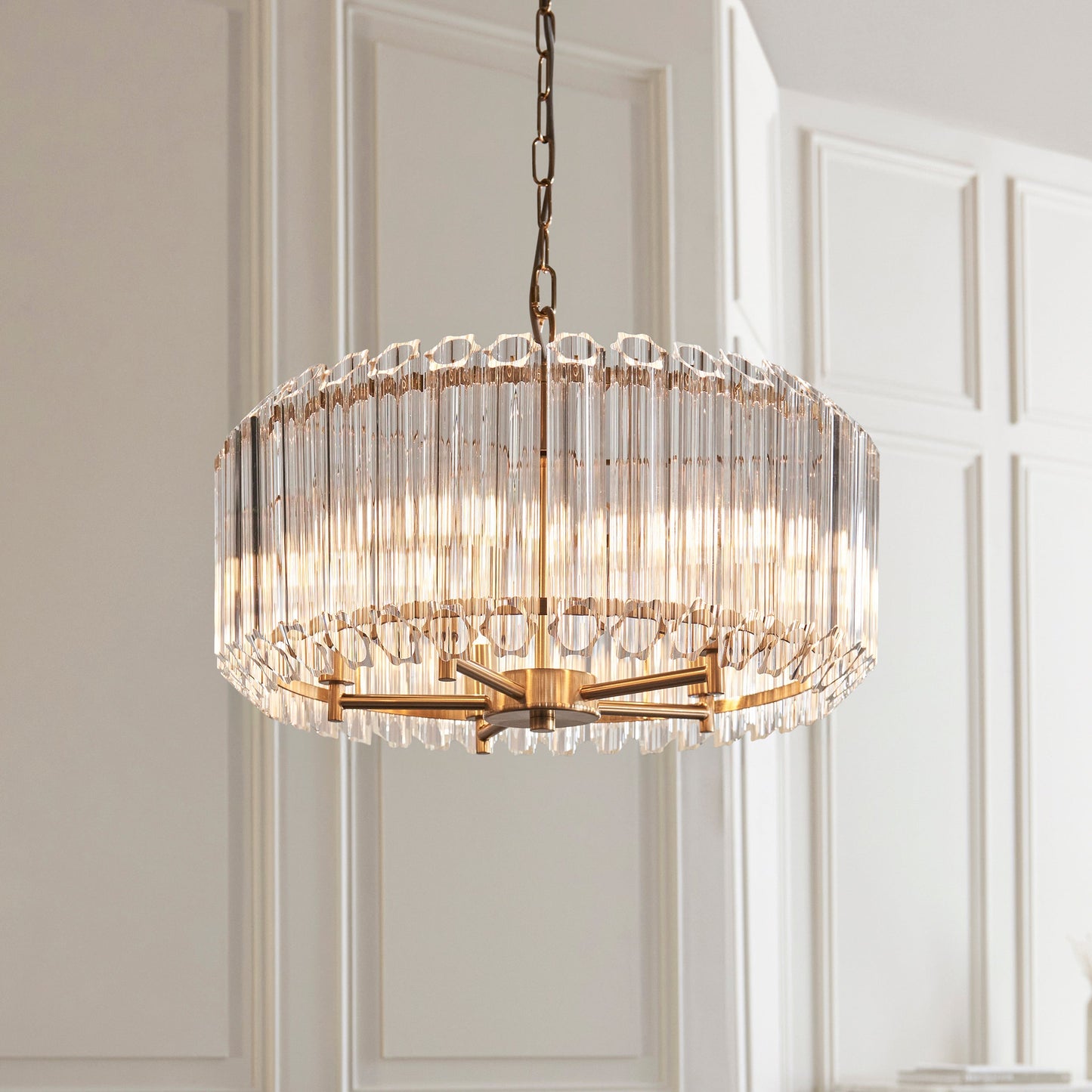 MBL ID 13979 brushed brass & glass chandelier 5 light 52cm diameter
