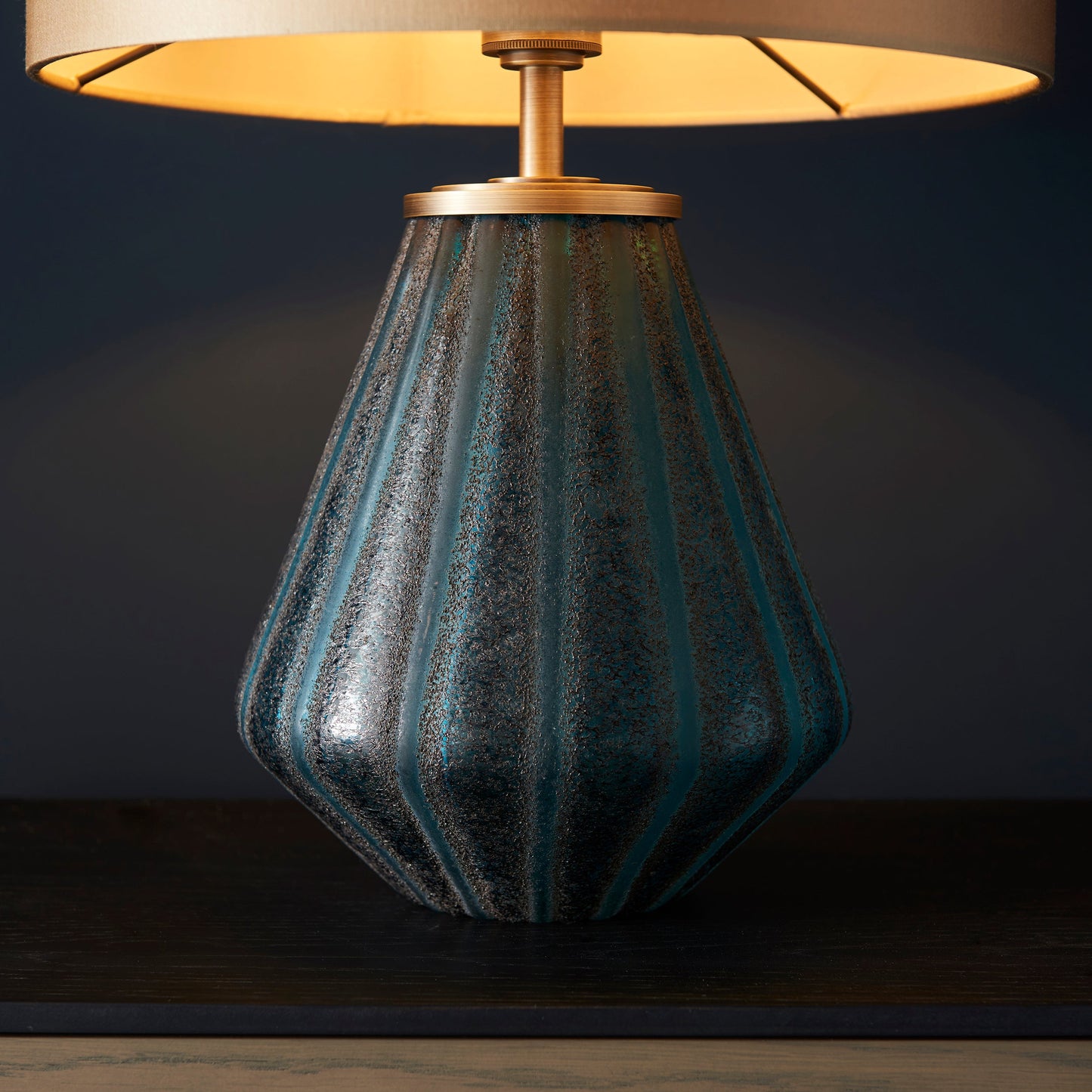 Turquoise Fluted & Textured Blown Glass Table Lamp - ID 11642