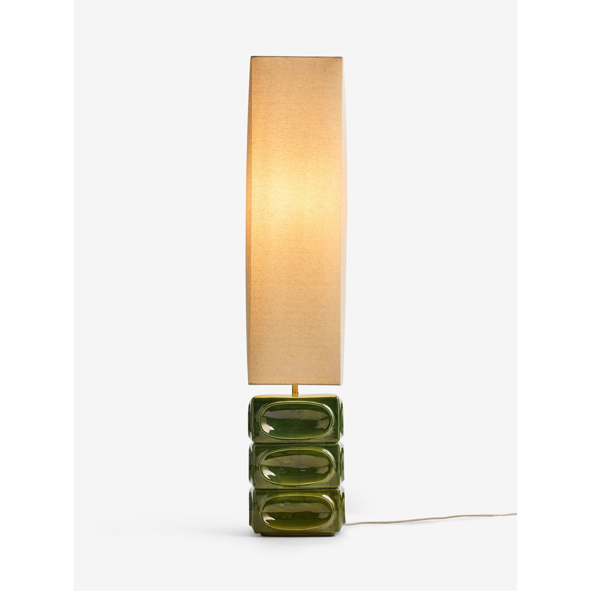 Green Reactive Glaze Ceramic Table Lamp with Natural Linen Shade - ID 15161
