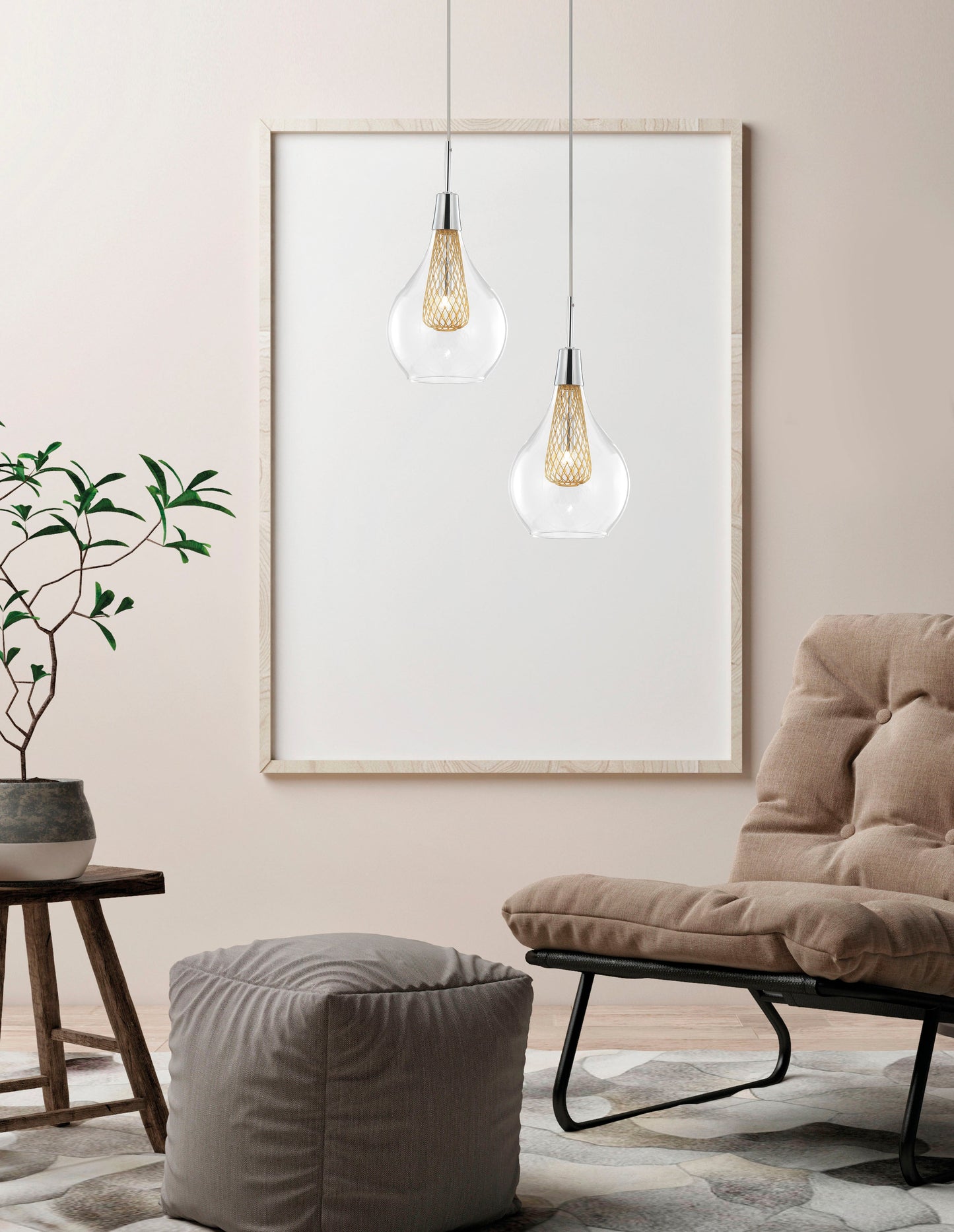Clear Glass and Gold Mesh Single Pendant - ID 9245