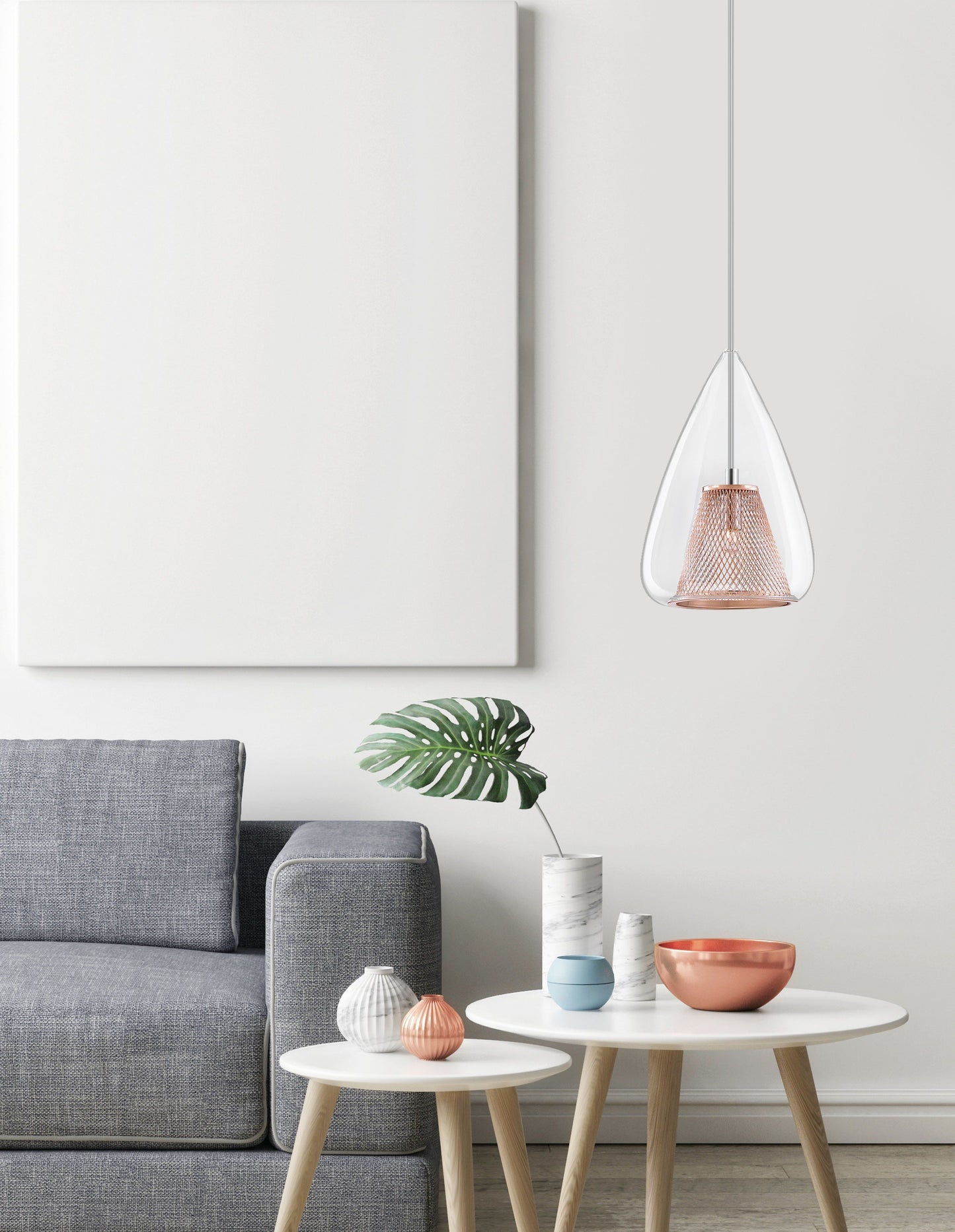 Copper Mesh and Glass Single Pendant - ID 7003