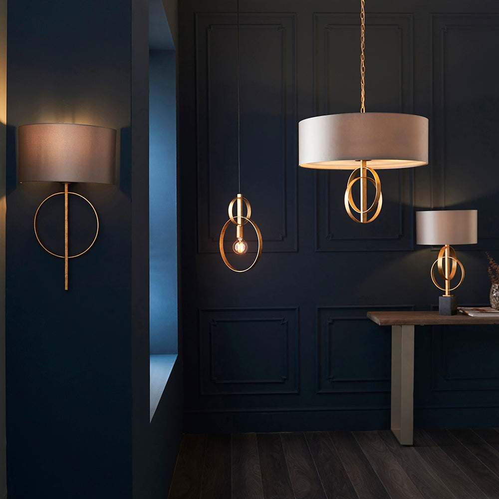 Hoop Detail Wall Light In Gold Leaf With Mink Satin Fabric - ID 11183