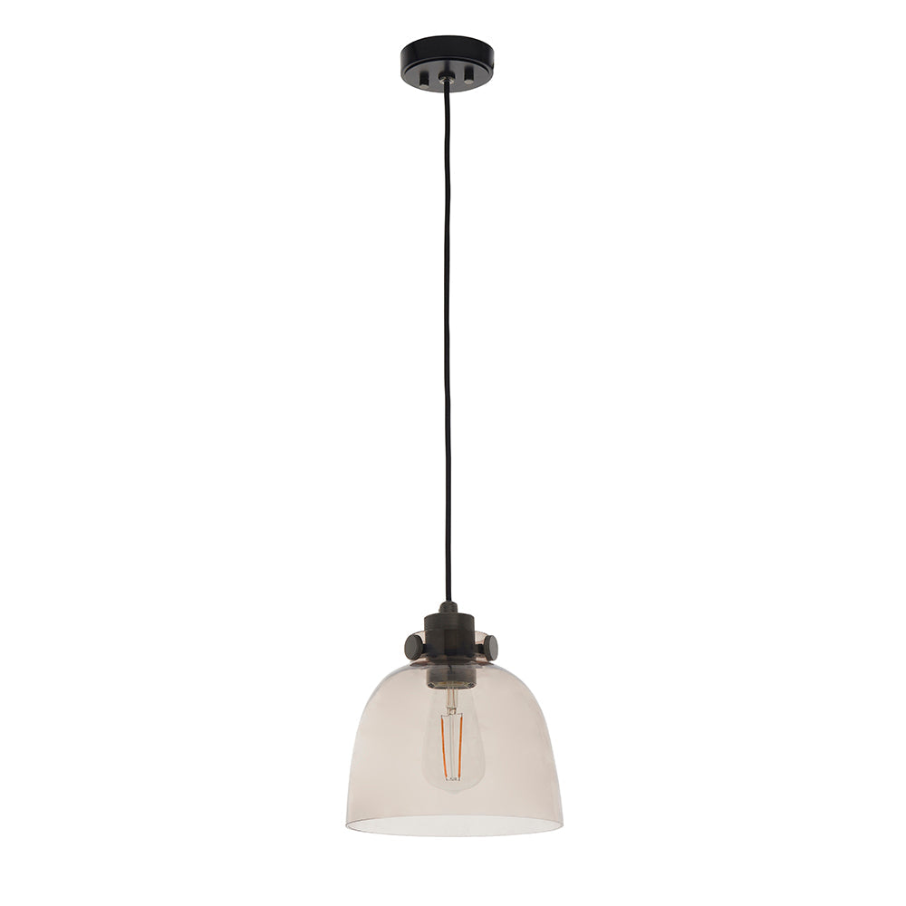Black Chrome & Smoke Grey Tinted Glass Single Pendant - ID 11002