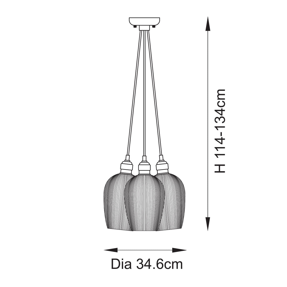 3 Light Wine Glass Cluster Pendant in Polished Nickel with Clear Ribbed Glass - ID 14906