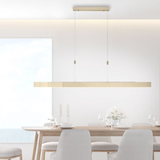 Matt Brass Remote Controlled Length Adjustable LED Ceiling Light