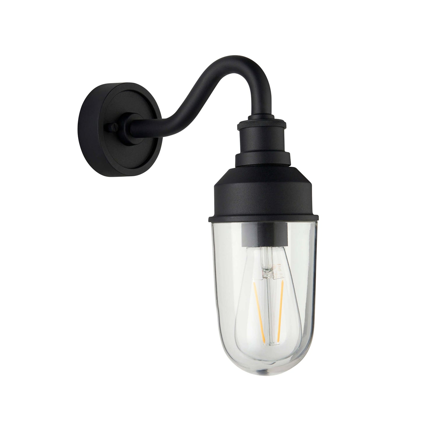 Textured Black Curved Arm Wall Light With Clear Glass - ID 12496