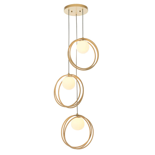 Brushed Gold & Opal Glass Three Lamp Multiple Drop Pendant - ID 11151