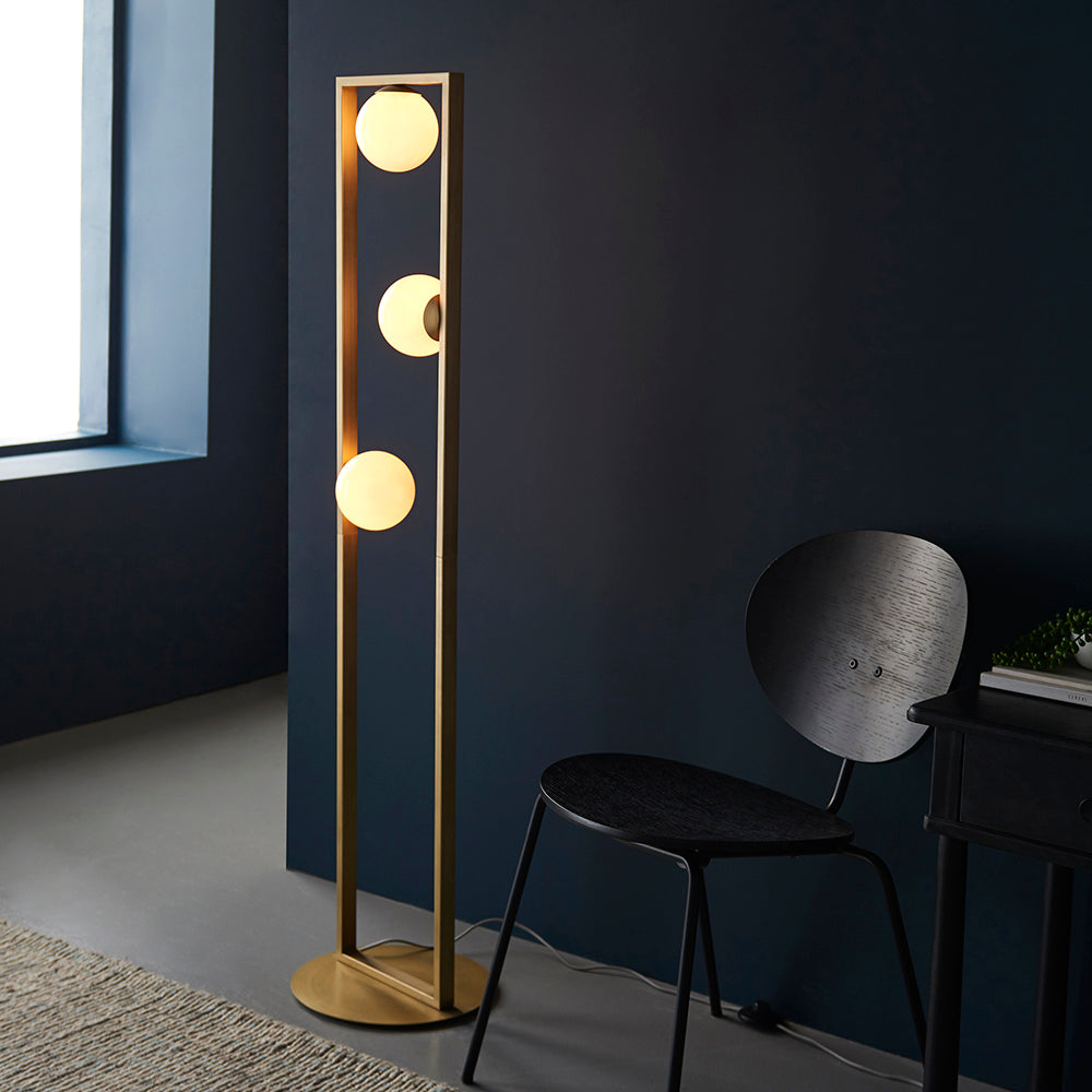 Geometric Brushed Gold & Opal Glass Floor Lamp - ID 11114