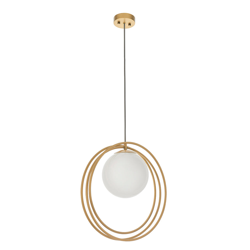 Brushed Gold & Opal Glass Single Pendant - ID 11153